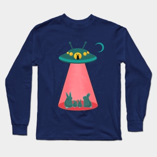 Alien Bunnies and Space Ship with Cute Sci Fi Rabbits Long Sleeve T-Shirt